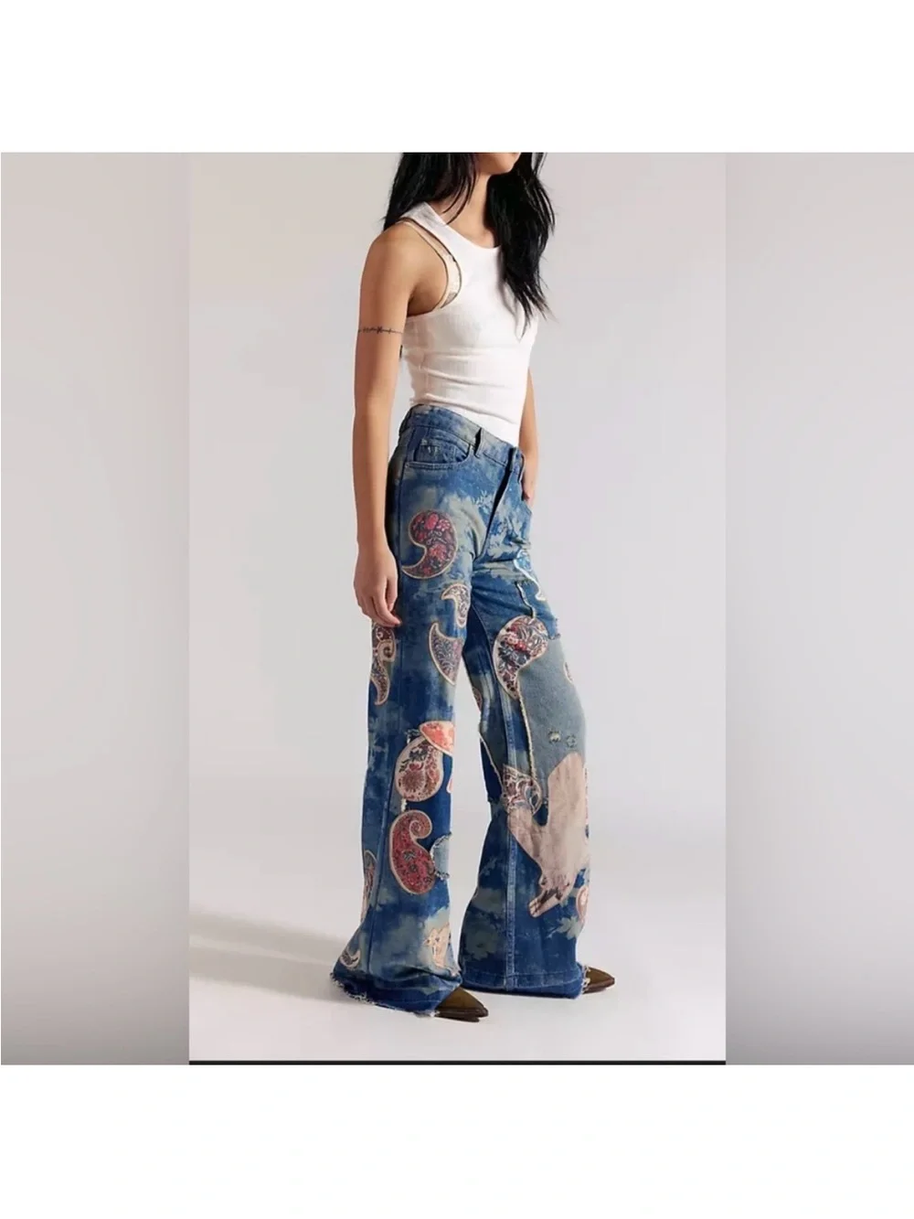 Free People Flying High  Patched  Wide-Leg Jeans  24